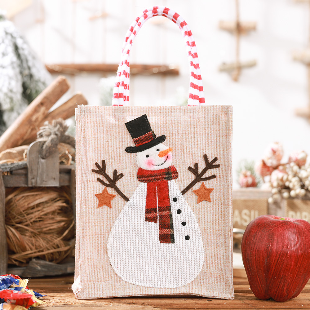 New Christmas decorations linen three-dimensional embroidered tote bag Children's gift bag candy bag storage bag