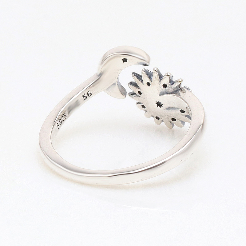 Anello retrò da uomo originale Sun Moon anello creativo aperto da donna maschile in argento sterling CZ lucido anelli da festival gioielli femminili retrò