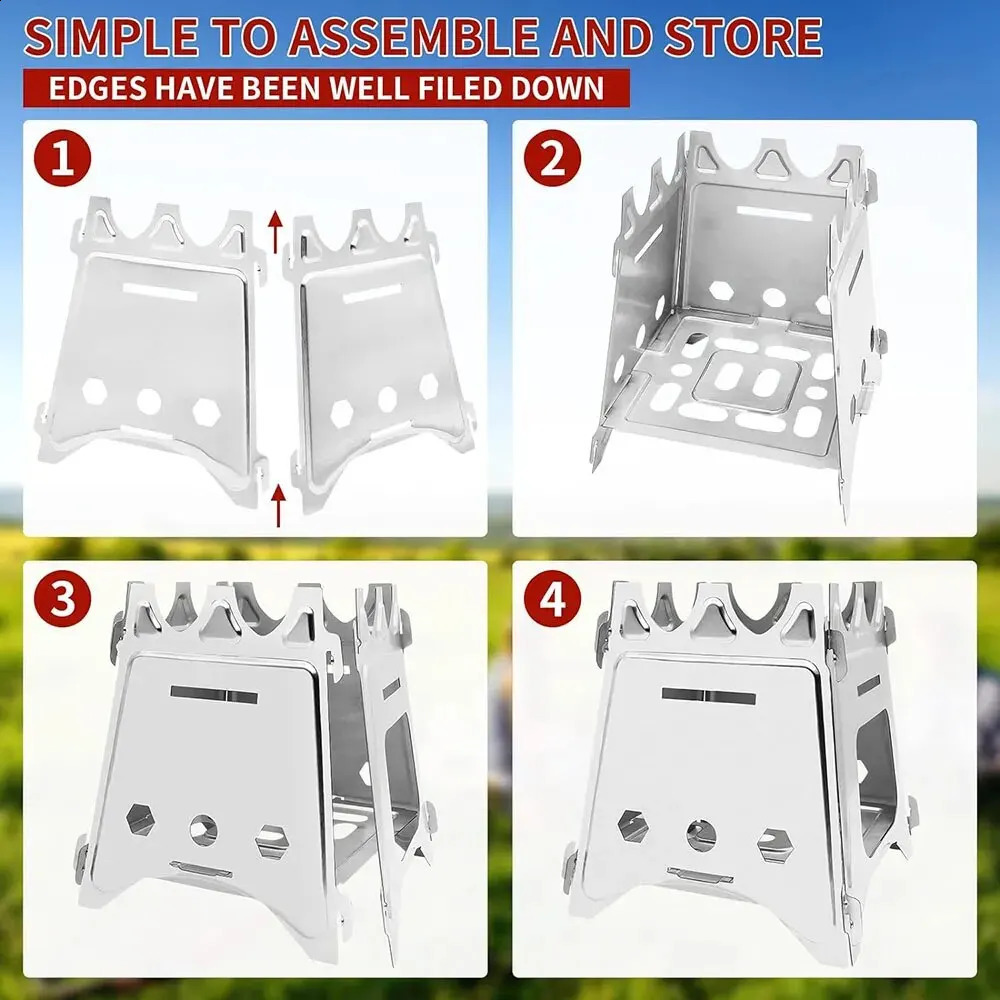 Poêles Poêle à bois de Camping Portable avec bois de chauffage léger pliant en acier inoxydable pour la randonnée en plein air voyage barbecue pique-nique 231109