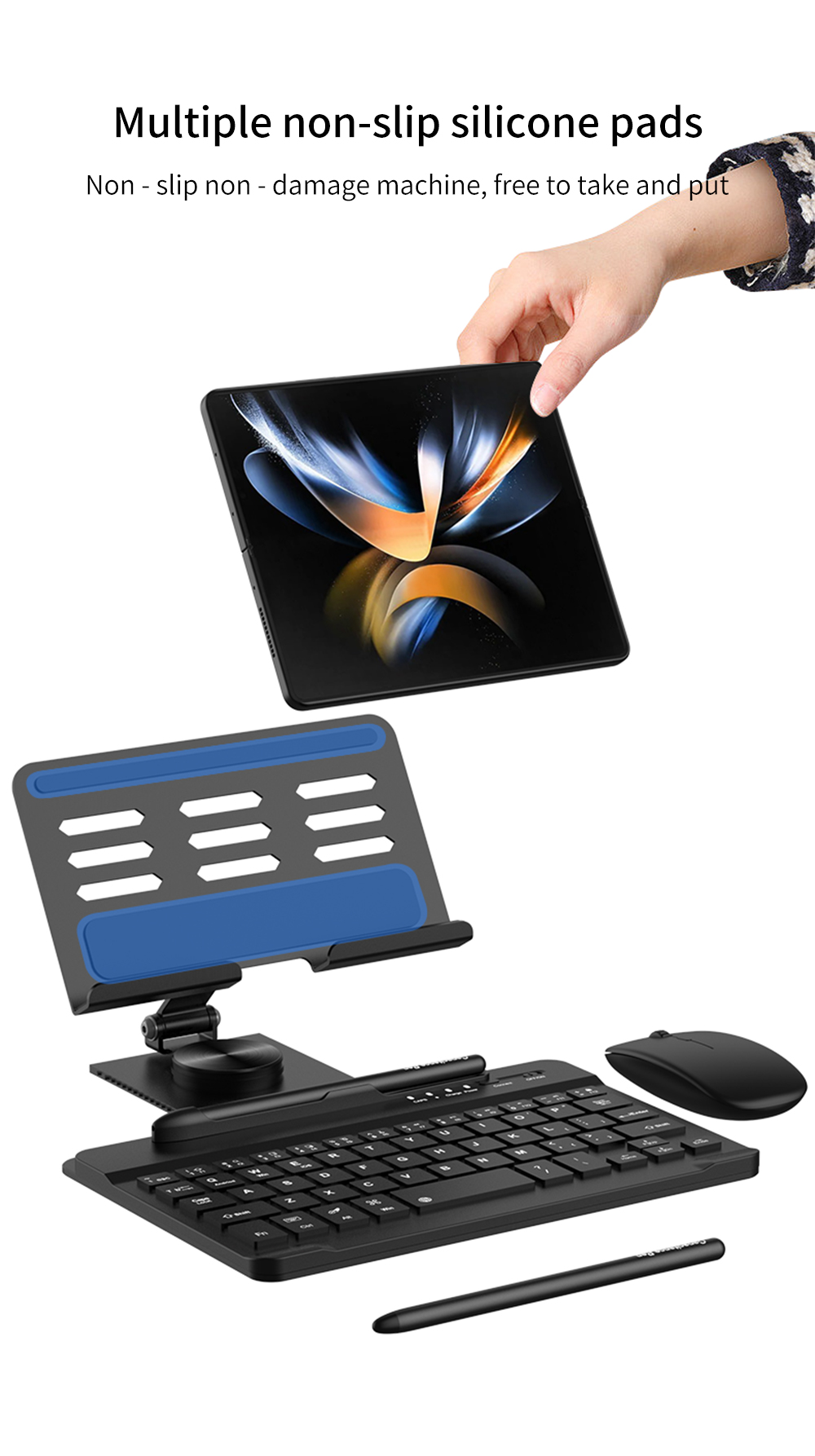 Fällbar metallfäste för Samsung Galaxy Z Fold 4 Fold 3 Fold 2 Bluetooth Tangentbord Holder Desk Rotation Stand Desktop