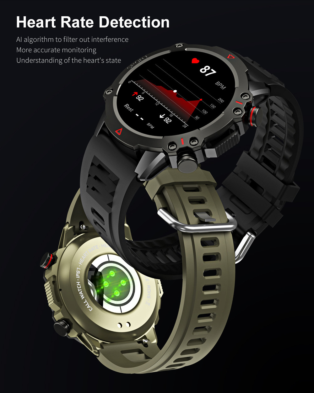 1.53 AMOLED TF10 PRO 야외 견고한 군용 BT Call Smart Watch Sports Fitness Tracker Android iOS 용 심장 모니터