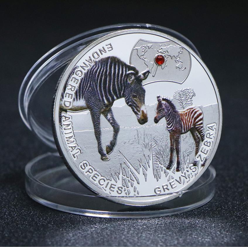 Konst och hantverk Zambia afrikansk hotad Leopard Silver Plated Diamond Animal Commemorative Medal