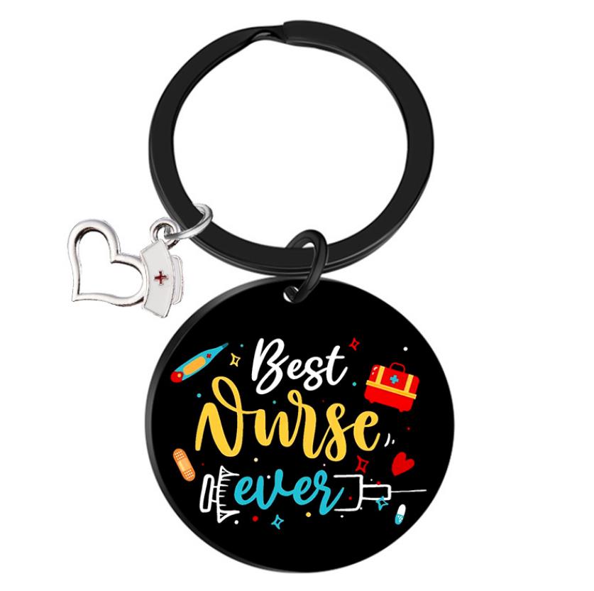 Beste verpleegkundige ooit Charm Keychain -geschenken voor vrouwelijke roestvrijstalen verpleegkundige dokter cadeau 25 mm sleutelhanger