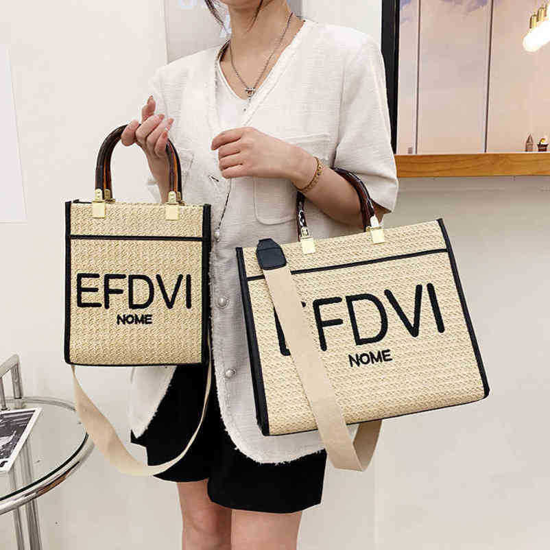 2024 NY DESIGNER WOMENS CROSSBODY SHOULDE PORTABLE STRAW WOVED Simple Letter broderad messenger väska