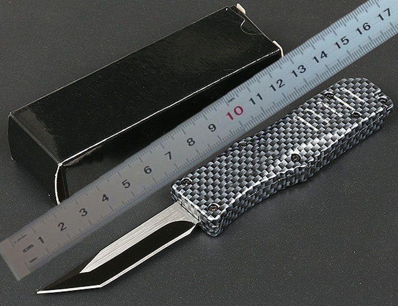 Specialerbjudande Small Auto Tactical Knife 440C Två-ton Tanto Point Blade Carbon Fiber Zinc-aluminium Alloy Handle EDC Pocket Knives