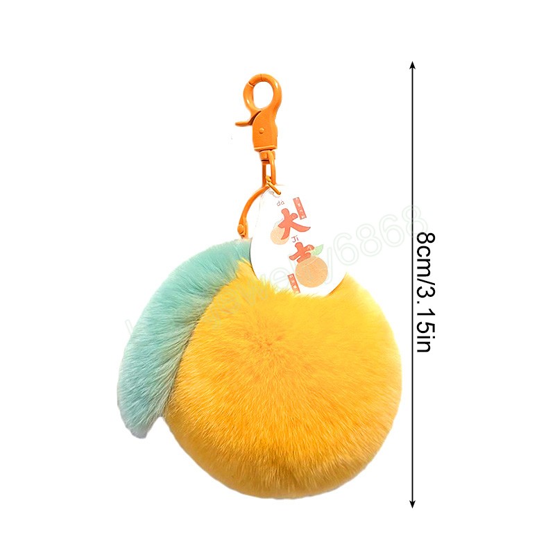 Pluche Oranje Sleutelhanger Faux Konijnenbont Zoet Fruit Ornamenten Hanger Mannen Vrouwen Tas Autosleutelring Trinket Gift Accessoires