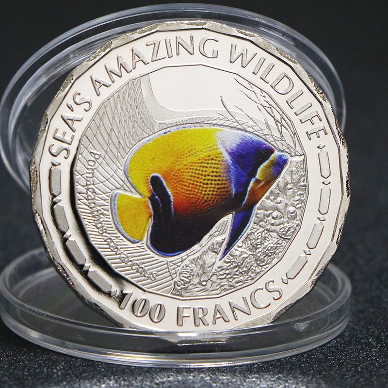 Artes e artesanato Africano Tropical Fish Coin Commemoration Gold e Silver Moedy of Marine