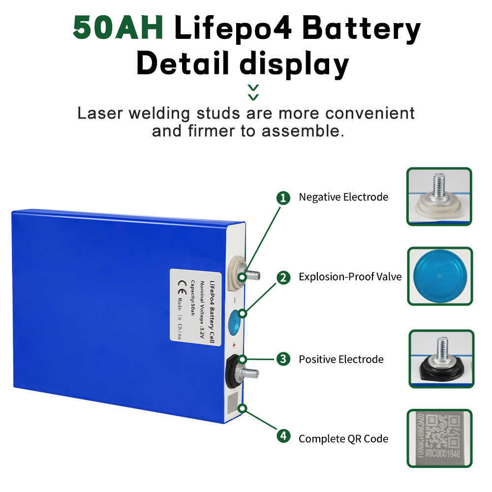 50AH LIFEPO4 3.2V Sınıf A Şarj Edilebilir Pil Paketi 3.2V Lityum Demir Fosfat Güneş Pili EV RV Güneş Enerjisi Depolama Sistemi