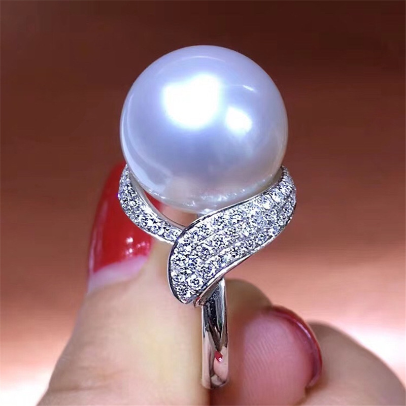 Prezioso anello con perla e diamante Anelli di fidanzamento in argento sterling 925 con fede nuziale le donne, regalo di gioielli feste di compleanno nuziali