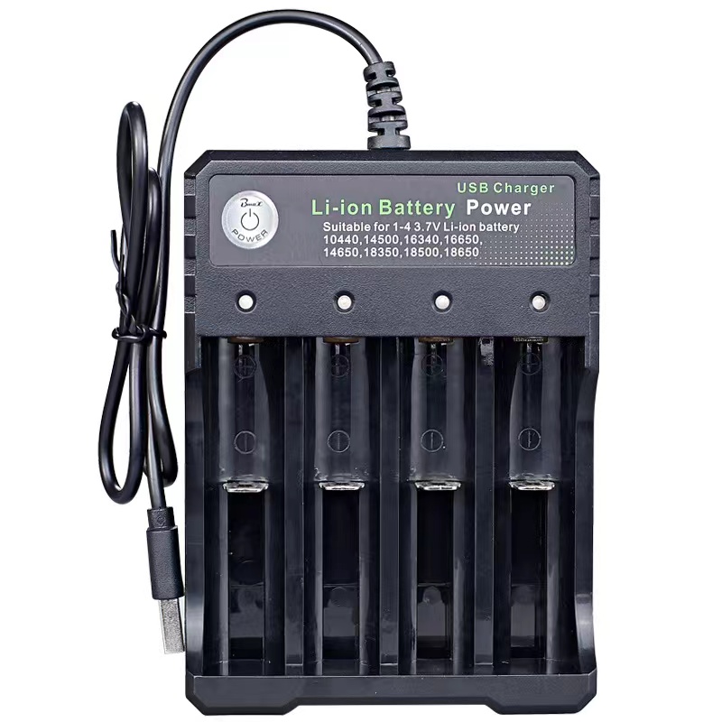 18650 batterijlader met USB-kabel 4 3 2 1 oplaadsleuven voor 10400 14500 16650 18500 18350 oplaadbare lithiumbatterijen oplader Smart Inteligent 6 beveiligingen