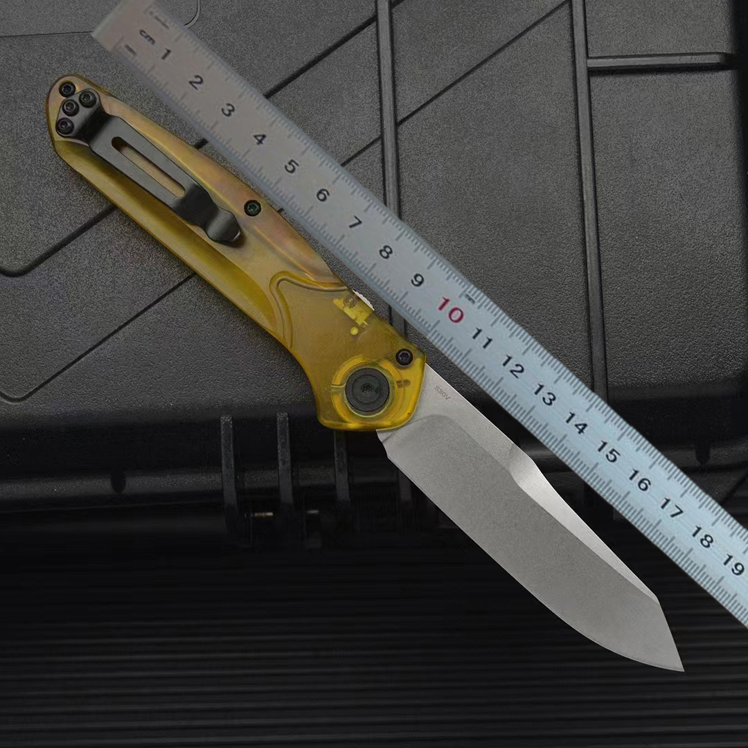 Hochwertiges BM 9400 AUTO Taktisches Messer D2 Stone Wash Klinge PEA Kunststoffgriff EDC Taschenmesser mit Kleinkasten