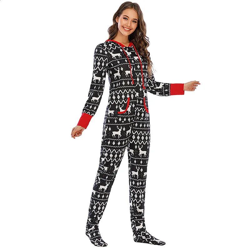 Одинаковые комплекты для всей семьи, рождественский цельный пижамный комбинезон, домашняя одежда, пижамный комбинезон с принтом лося и снежинки, пижамы 231109