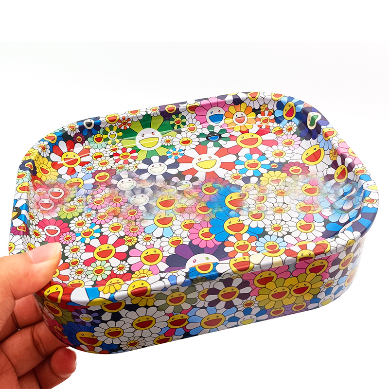 Cartoon Pattern Rolling Trays With Storgae Stash Box Kit 180x140x45mm Size For Tobacco Dry Herb Packaging Tinplate Metal Cigarette Tray Smoking Accessories