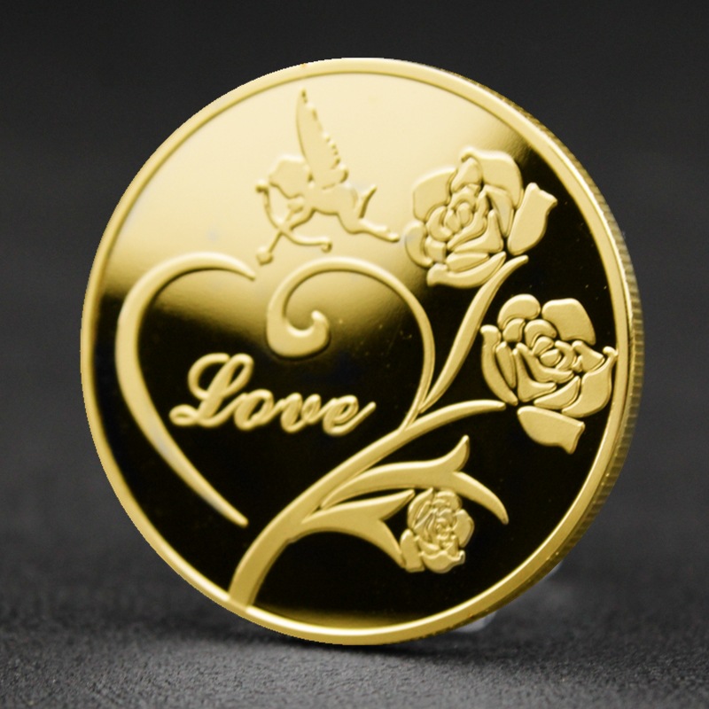 Artes e artesanato Rose Rose Heart Love Angel Gold Plated Coin