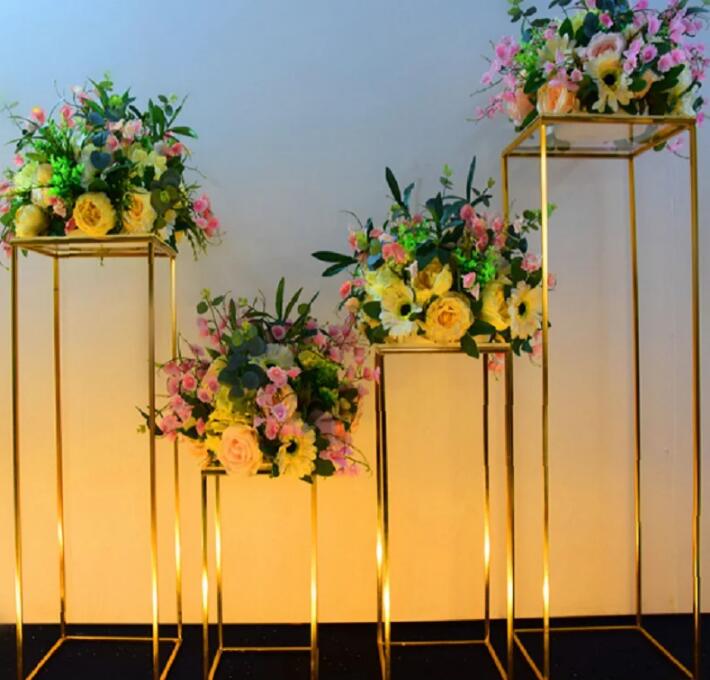 Gold Flower Vase Floor Vases Column Stand Metal Road Lead Wedding Table Centerpiece Flower Rack Event Party Decorat