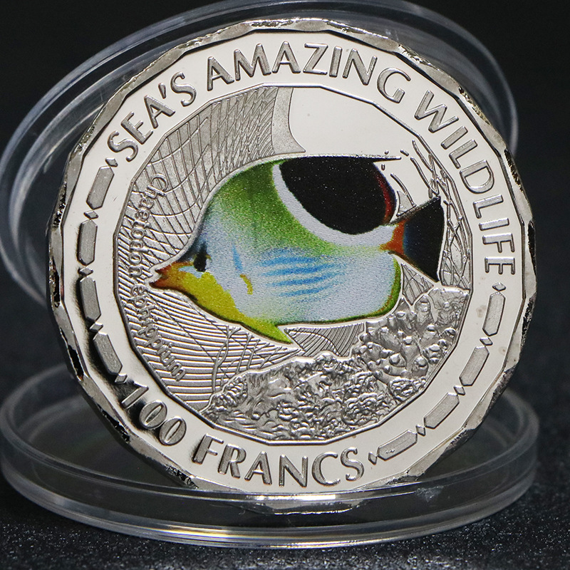 Artes e artesanato Africano Tropical Fish Coin Commemoration Gold e Silver Moedy of Marine