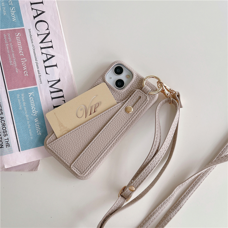 Necklace Wristband Lychee Pattern Vogue Phone Case for iPhone 14 13 12 11 Pro Max Samsung Galaxy S23 Ultra S22 5G A54 Adjustable Lanyard Card Slot Leather Wallet Shell