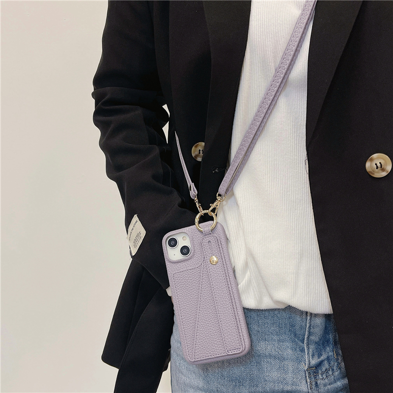Collier Bracelet Lychee Motif Vogue Coque de téléphone pour iPhone 14 13 12 11 Pro Max Samsung Galaxy S23 Ultra S22 5G A54 Lanière réglable Fente pour carte Portefeuille en cuir