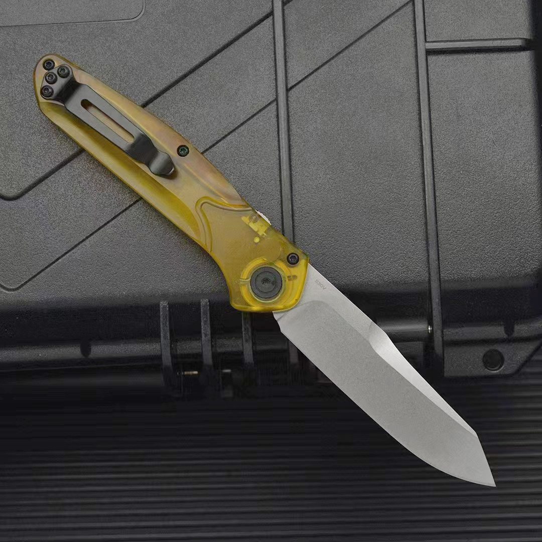 Hochwertiges BM 9400 AUTO Taktisches Messer D2 Stone Wash Klinge PEA Kunststoffgriff EDC Taschenmesser mit Kleinkasten