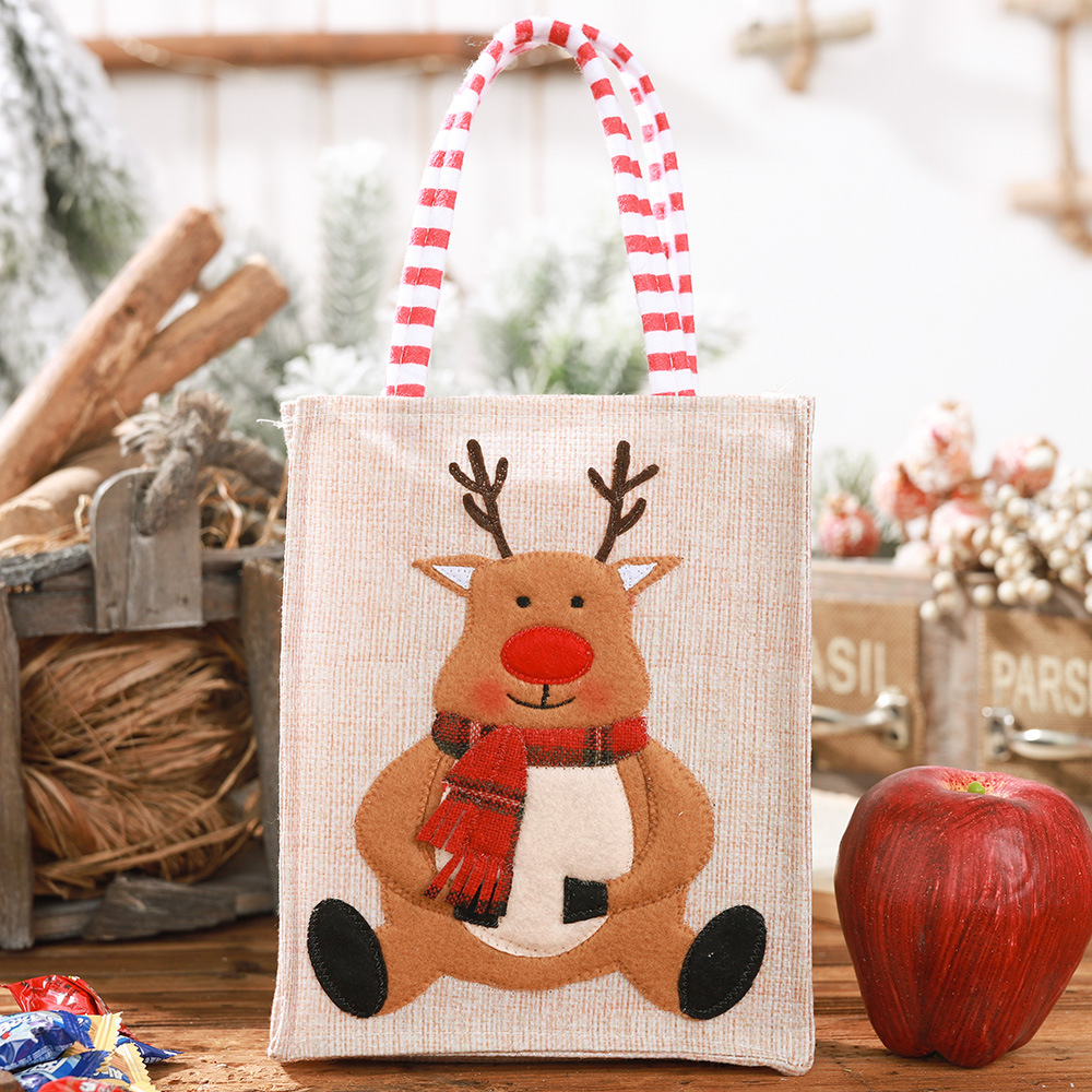 New Christmas decorations linen three-dimensional embroidered tote bag Children's gift bag candy bag storage bag