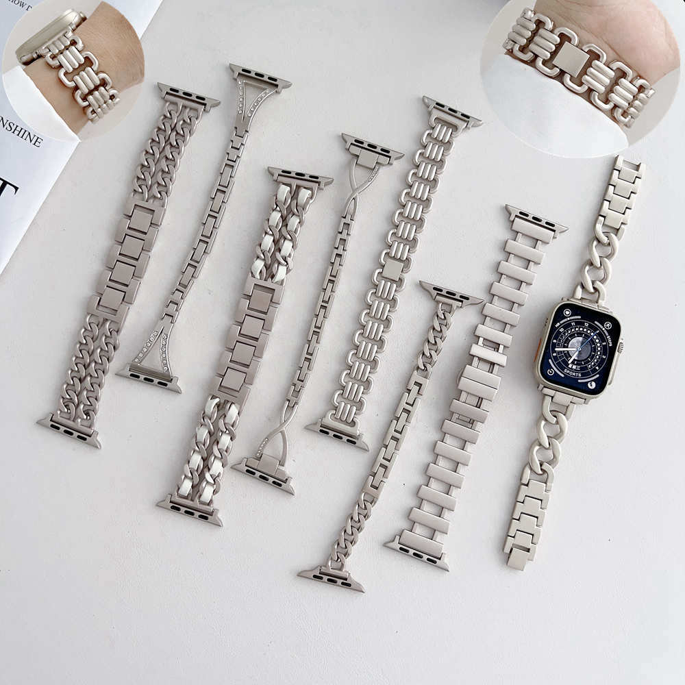 Bekijk banden stalen roestvrijstalen armband voor Apple Watch Band 41mm 8 7 6 3 4 5 SE -riem voor Iwatch Ultra 49mm 41 mm 45 mm 40 38 mm 42 mm 44 mm dames sterrenlichtserie