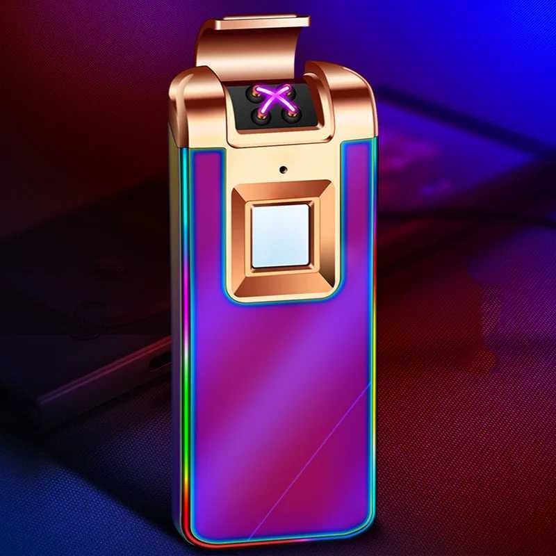 Lighters Windproof electric flameless metal cigar lighter with touch sensing dual arc pulse USB charging for men's high-end gifts