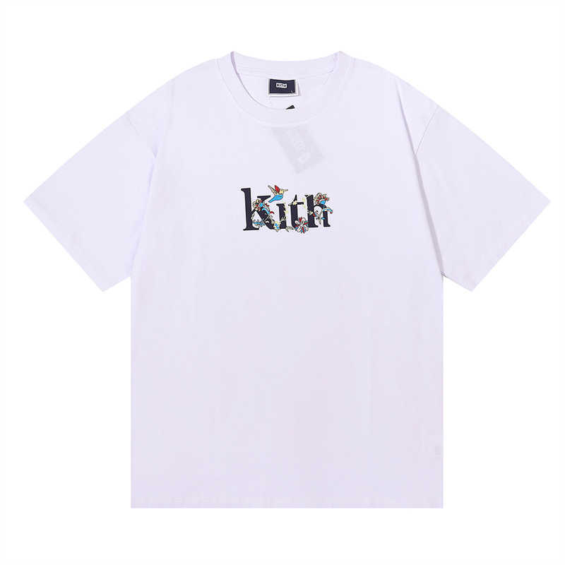 メンズTシャツKith Begonia Floral SerifTee Summer High Quality Double Yarn Cotton Men and Women for Men and