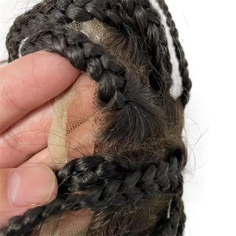 Braided Wigs 100% European Virgin Human Hair Piece Men 8x10 Braided Toupee Afro Full Lace Toupee Braids For Black Mens
