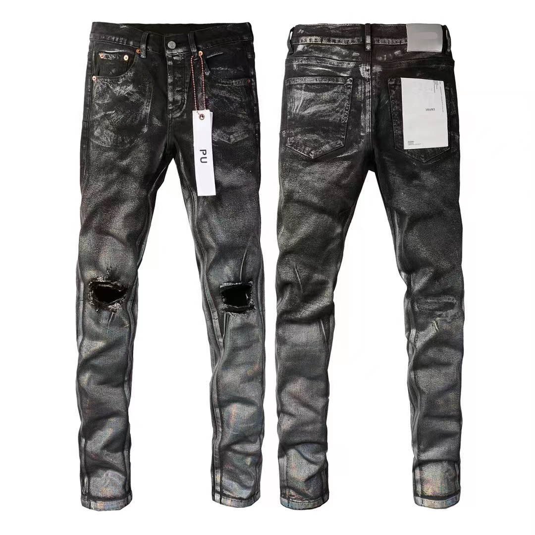 Jeans viola da uomo Jeans firmati fine Strappo trapuntato ricamato di qualità pantaloni vintage di marca di tendenza da uomo pieghevoli slim skinny fashion28-40