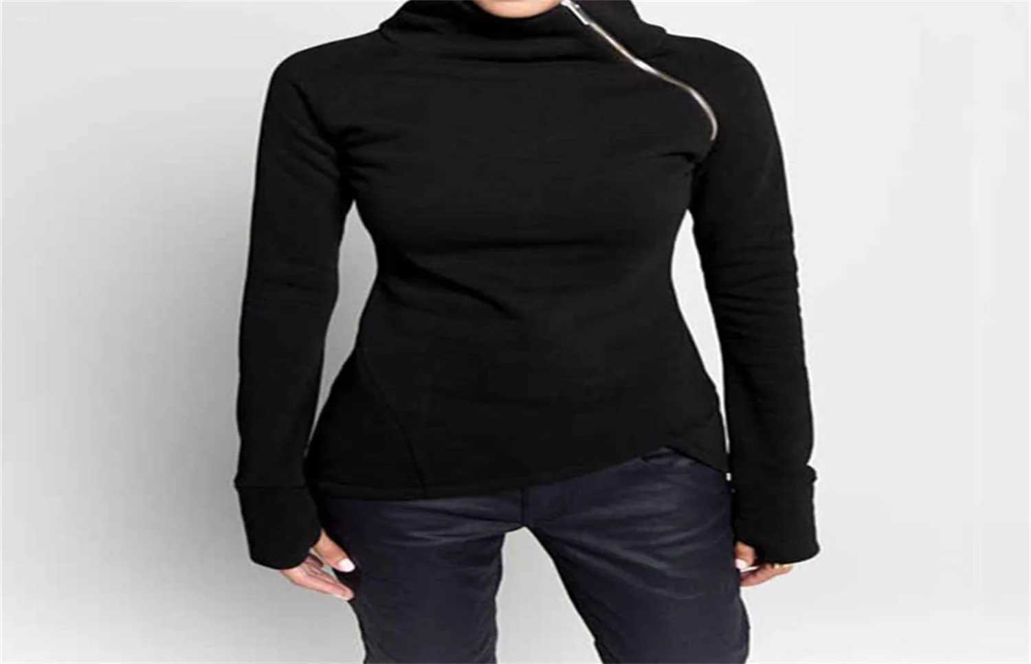 Plus size vestidos outono gola alta hoodies feminino tamanho manga comprida camisolas casual pulôver zíper lateral irregular topos blusa vintagevzeg