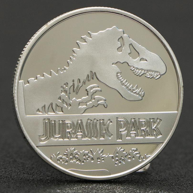 Konst och hantverk Silverpläterat minnesmynt av dinosaurier i Jurassic Park, USA