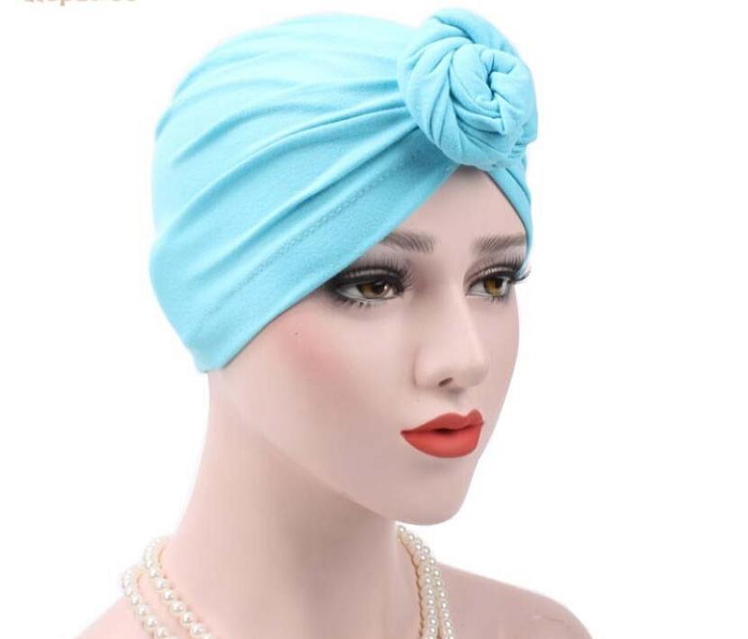 Women Turban Hat Cap z dużym łukiem miękkie słodkie węzeł knot dziecinna kruche headbad kobietę głowa opakowań Indie Hat Hidżabs czapka