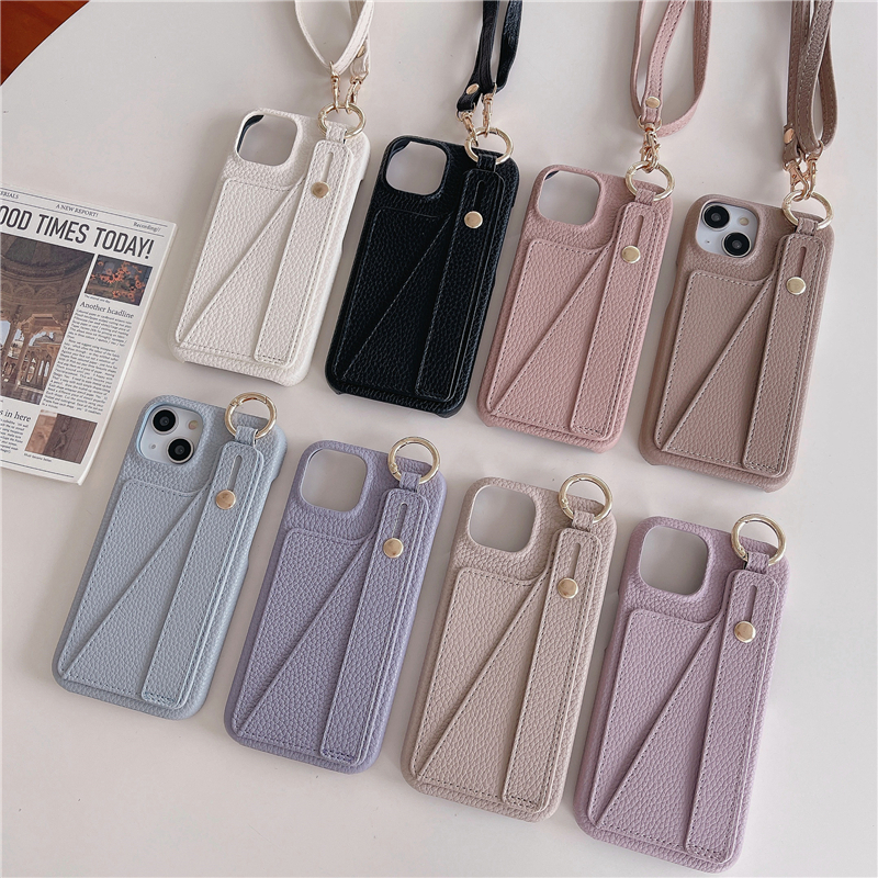 Necklace Wristband Lychee Pattern Vogue Phone Case for iPhone 14 13 12 11 Pro Max Samsung Galaxy S23 Ultra S22 5G A54 Adjustable Lanyard Card Slot Leather Wallet Shell