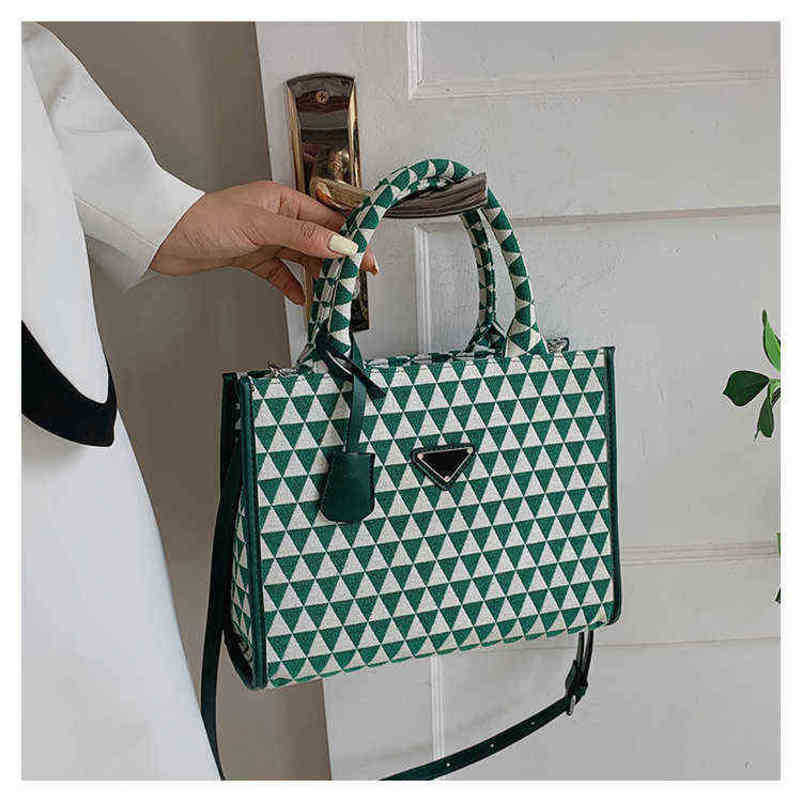 2024新しいデザイナー女性クロスボディショルダーキャンバスコントラスト幾何学格子パターンメッセンジャーバッグ