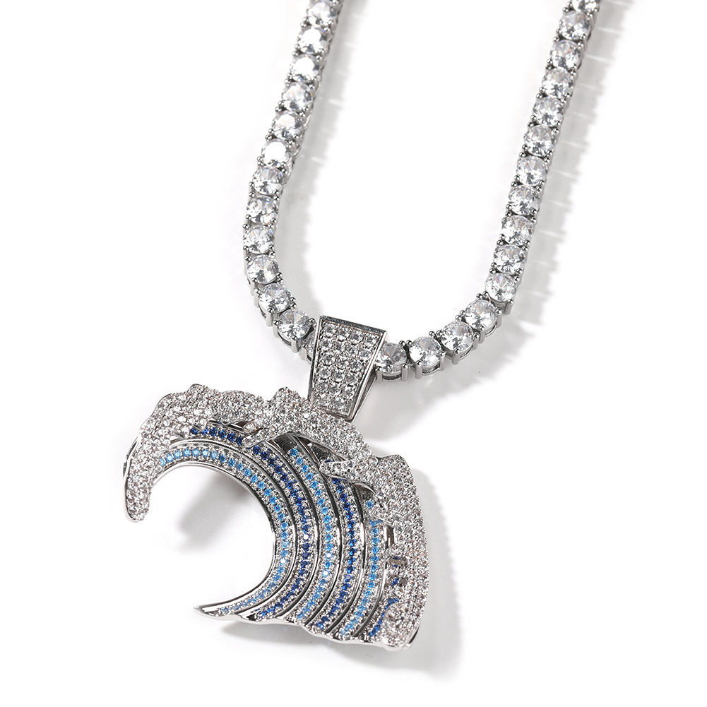 Hip Hop vague de mer boussole chèvre pendentif collier complet 5A Zircon 18k véritable plaqué or Cool hommes bijoux cadeau