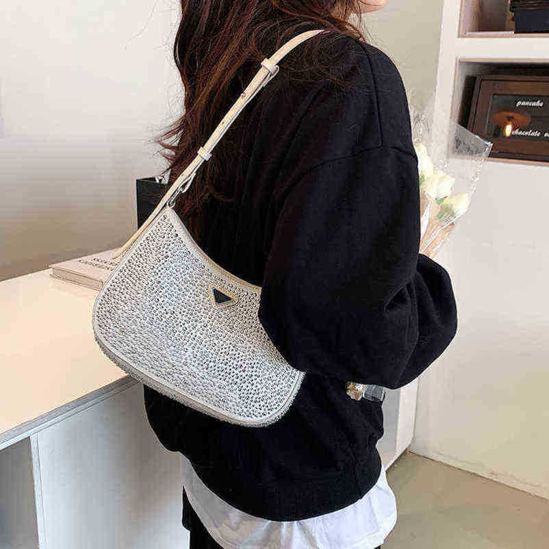 2024 New Designer womens crossbody shoulder crystal diamond studded Satin spring and hand fashionable armpit bag