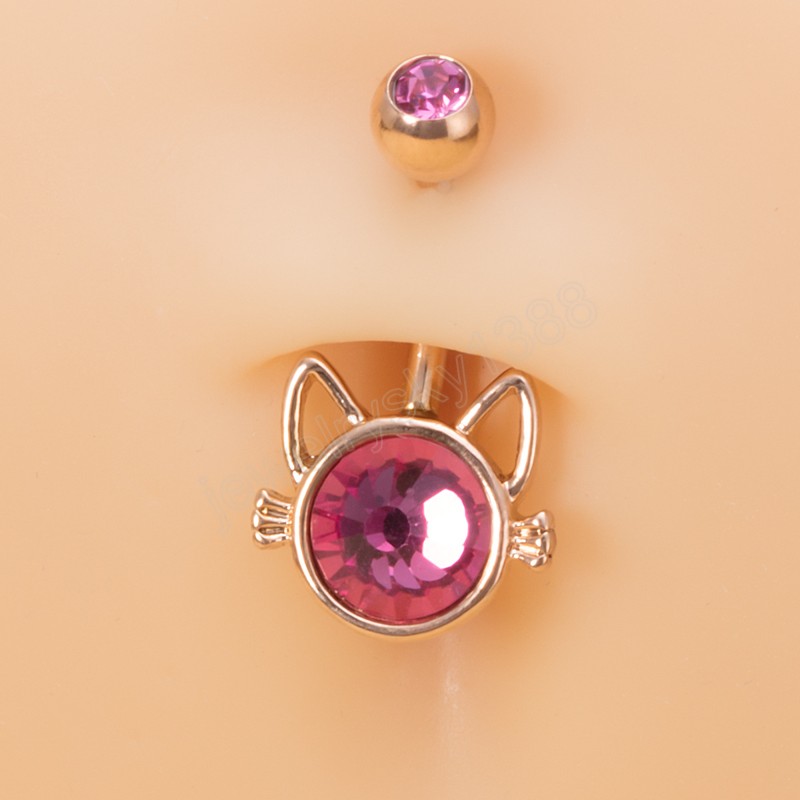 Anello ombelico sexy del gatto del fumetto Fascino alla moda Anello in acciaio inossidabile con zirconi in cristallo Anello ombelico da spiaggia Gioielli penetranti il corpo le donne