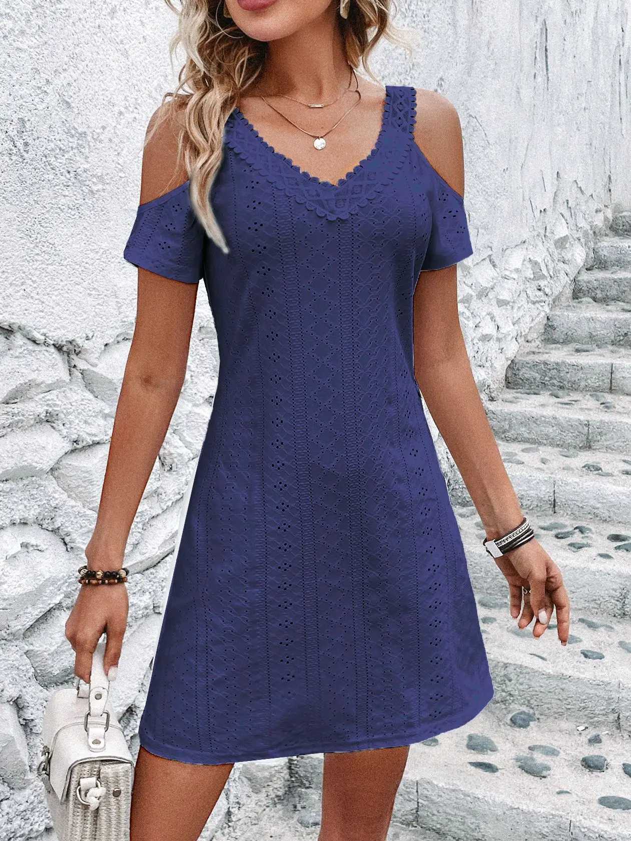 Stedelijke sexy jurken zomer nieuwe hoge taille uitgeholde jurk chic elegant kantoor dames vakantie mode casual off-shoulder vestidos XN8U