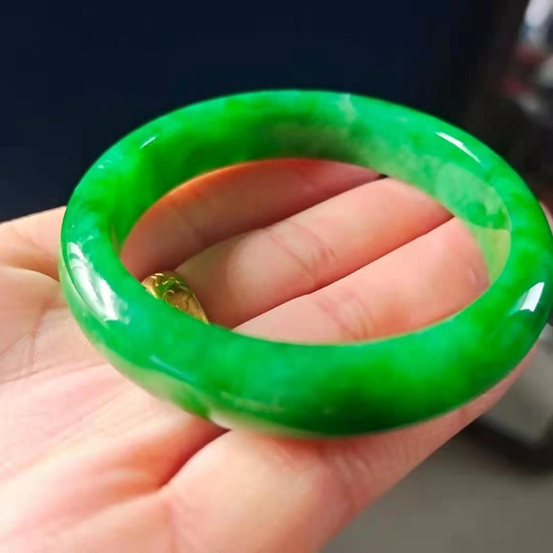 Bangle Myanmar Natural A Good Yang Green Jade Jadeite Seed Floating Flower Concubine Round Bar