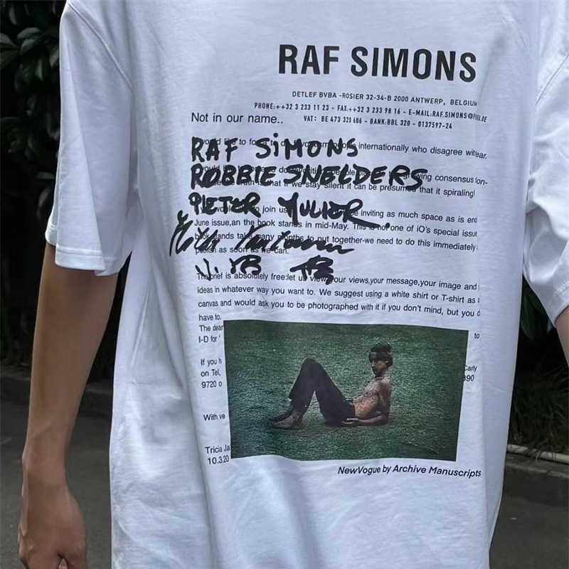 T-shirts voor heren RAF Simons Leer- en zomerfiguren Foto Gedrukte katoenen ronde nek losse heren en dames met korte mouwen T-shirts