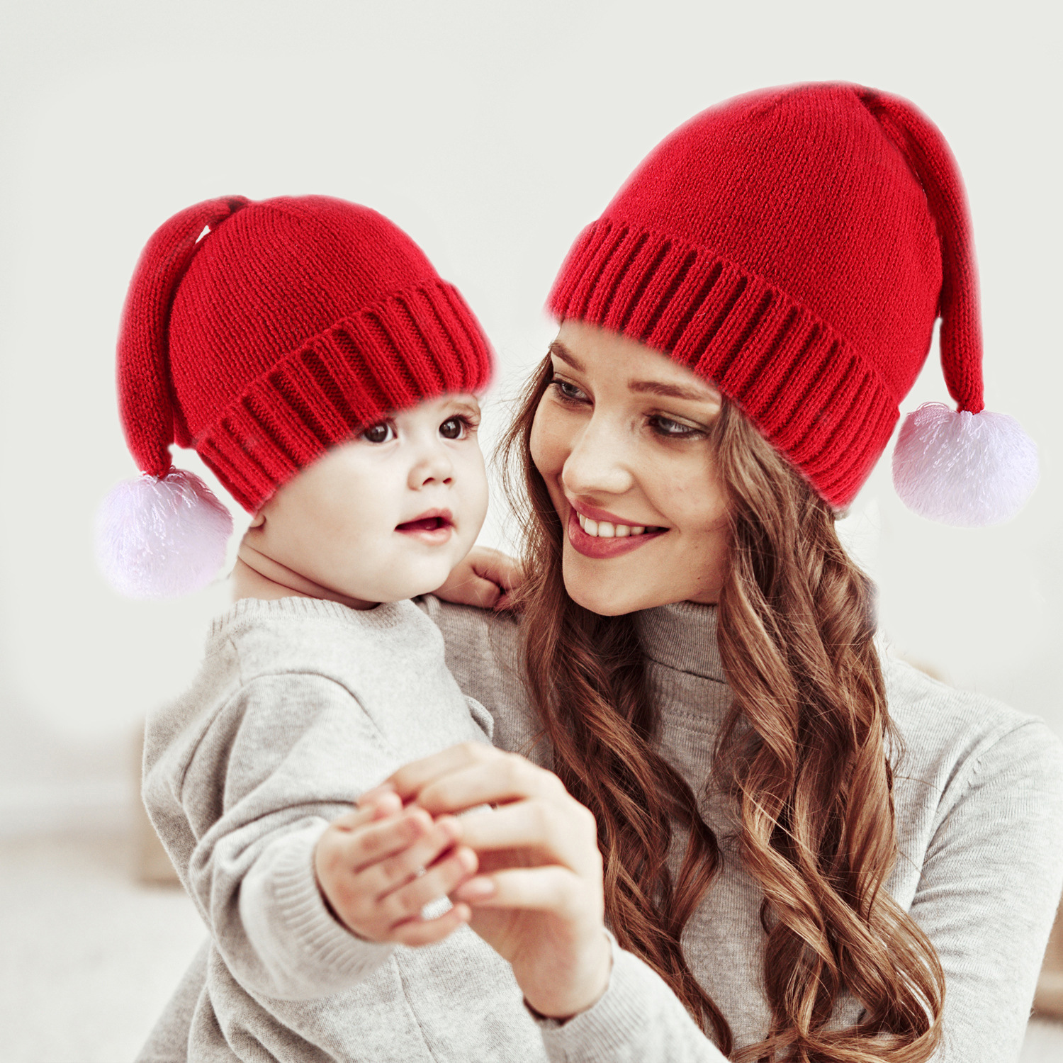 Groothandel Nieuwe Kinder Kerstmuts Heren en Dames Baby Ouder-kind Warme Gebreide Muts Leuke Haarbal Wollen Muts Herfst en Winter