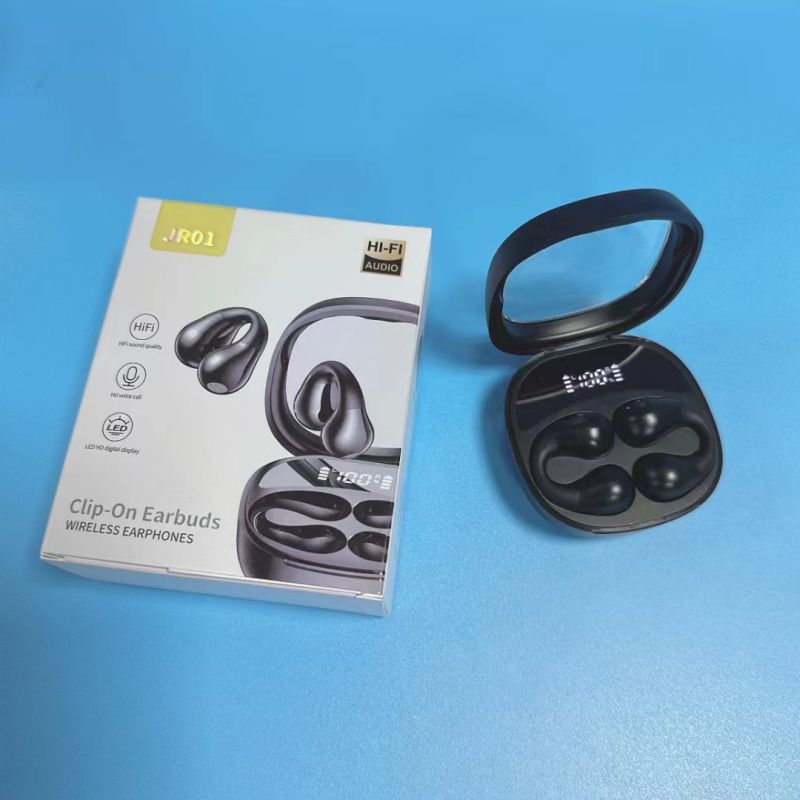 TWS Bluetooth-hörlurar JR01 Clip-On Ears Hörlurar TWS Earuds Inbyggda mikrofon Trådlös hörlur Led Display Högkvalitativ hörlurar Sport Earphone