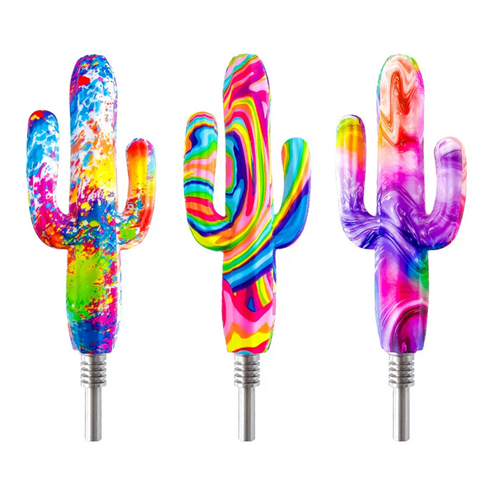 Kit de collecteur de nectar de cactus en silicone imprimé de 130 mm avec plusieurs couleurs en acier inoxydable de 10 mm Mini NC Accessoires pour fumer Dab Rig Pipes à eau Bongs en verre