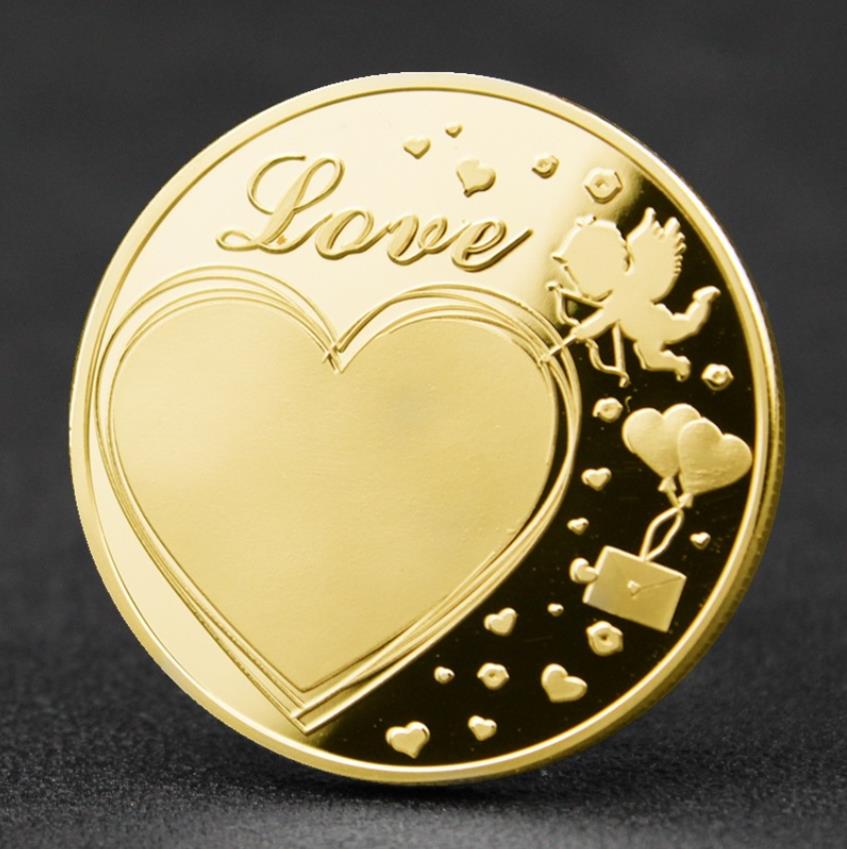 Artes e artesanato Rose Rose Heart Love Angel Gold Plated Coin