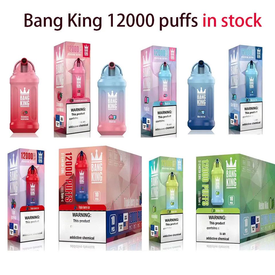 100% authentique Bang King 12000 bouffées Kit de barre de vape jetable 20 saveurs Batterie rechargeable 650mAh Préremplie Cartouche de 23 ml Pod 12k Puff Vapor Pen