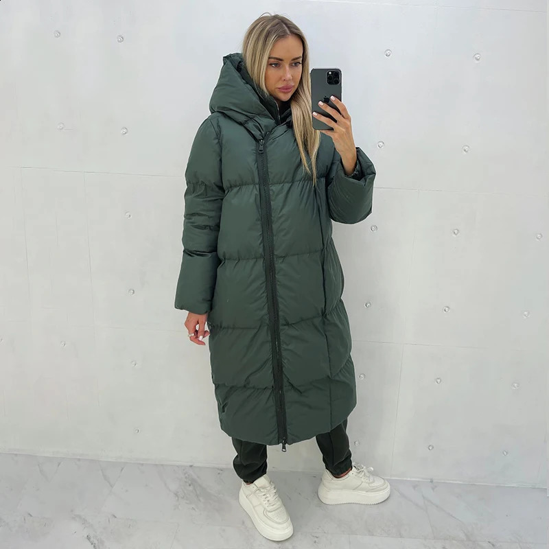 Damskie puch Parkas Malina luźne długie Parka Fashion Type Zipper Płaszcz Elegancki z kapturem bawełniany wyściełany kurtki żeńskie panie 231109