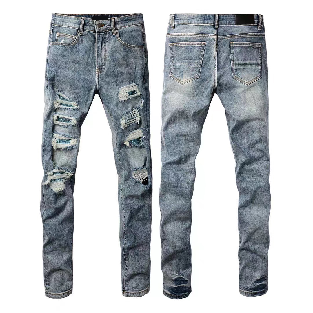 Purple Jeans for men Designer jeans end Quality embroidered quilted tear for trend brand vintage pants for men folding slim skinny fashion28-40
