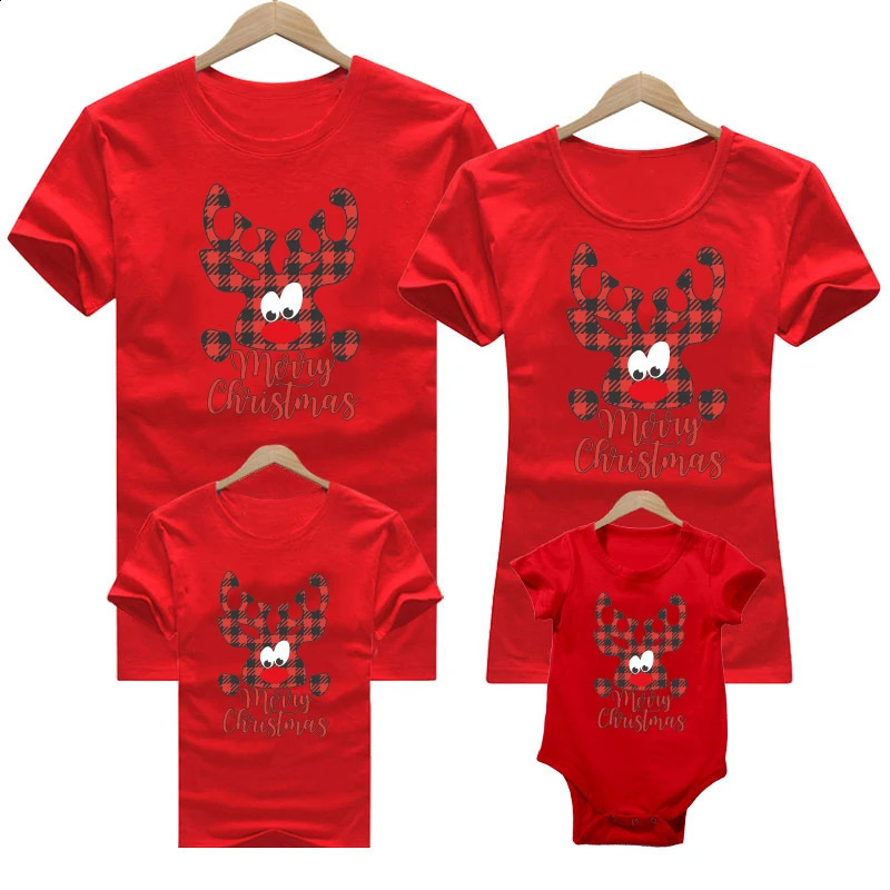 Family Matching Outfits Christmas family outfit Tshirt Mommy Daddy Deer Santa outfits for kids Baby romper red christmas clothes 231109