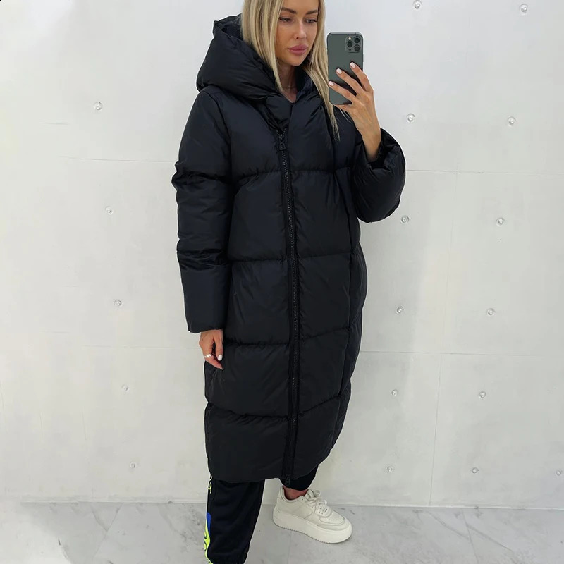 Damskie puch Parkas Malina luźne długie Parka Fashion Type Zipper Płaszcz Elegancki z kapturem bawełniany wyściełany kurtki żeńskie panie 231109