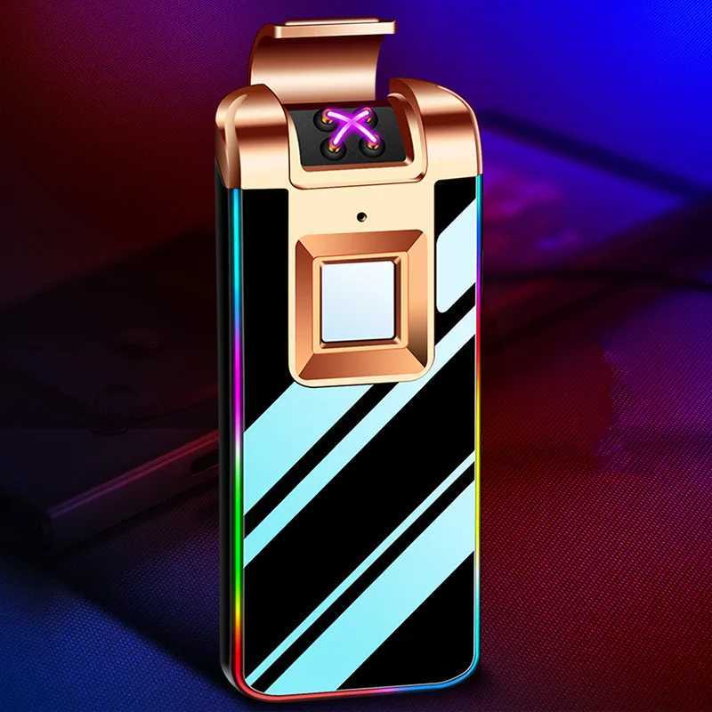 Lighters Windproof electric flameless metal cigar lighter with touch sensing dual arc pulse USB charging for men's high-end gifts